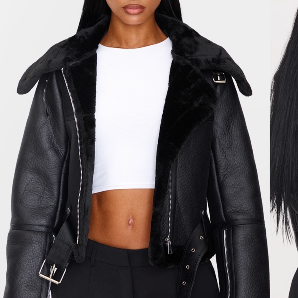 Black Women's Cropped Zip Aviator Jacket